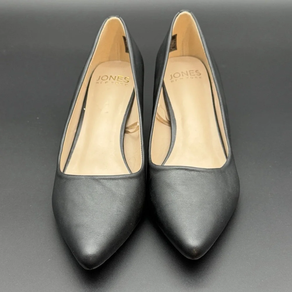 Jones New York Women's Chunky Block Heels Black Gold Metal Heel Accent Size‎ 8.5